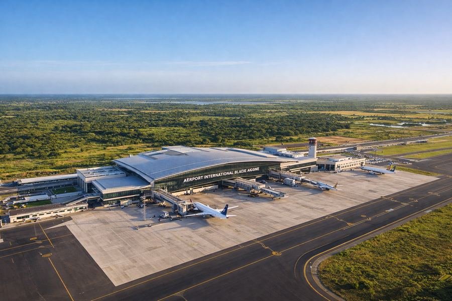 Vue aérienne de l'Aéroport International Blaise Diagne AIBD au Sénégal